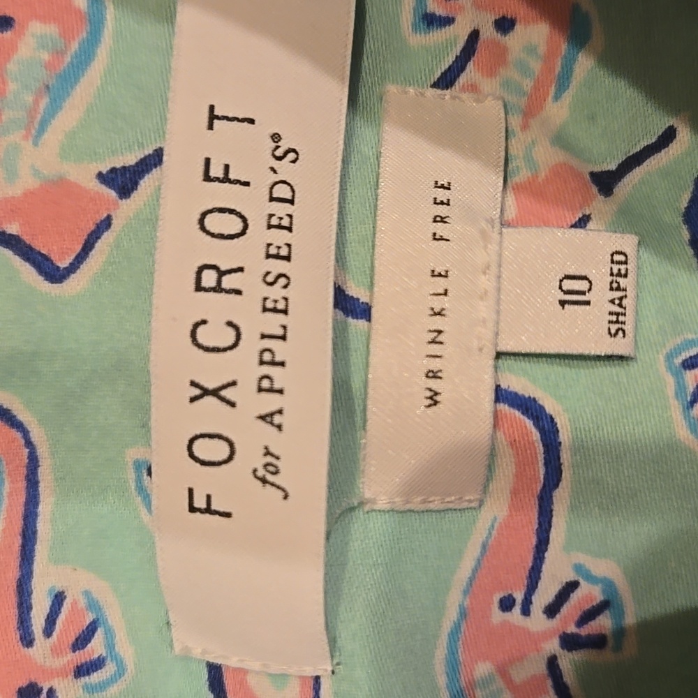 Foxcroft for Applesseds Wrinkle Free Seahorse Aqua Button-Down Shirt - Picture 2 of 8